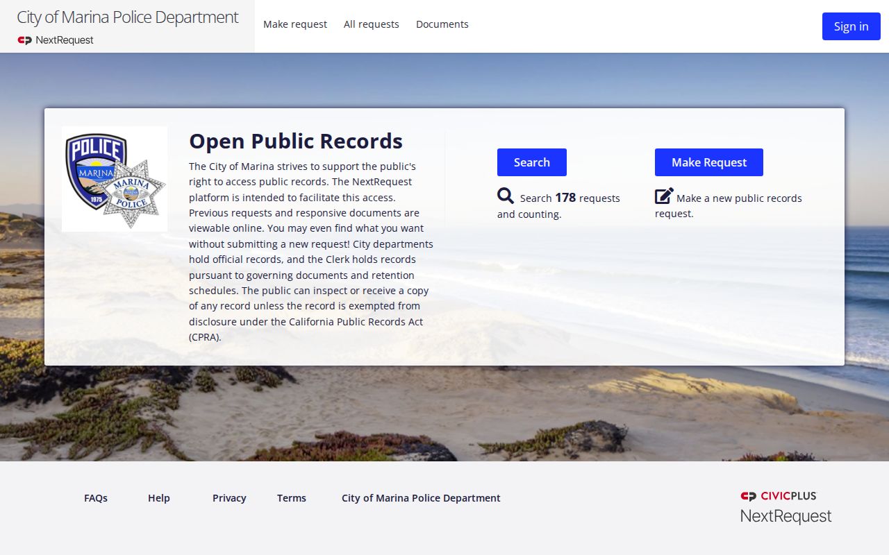 Marina residents directory city public records request portal