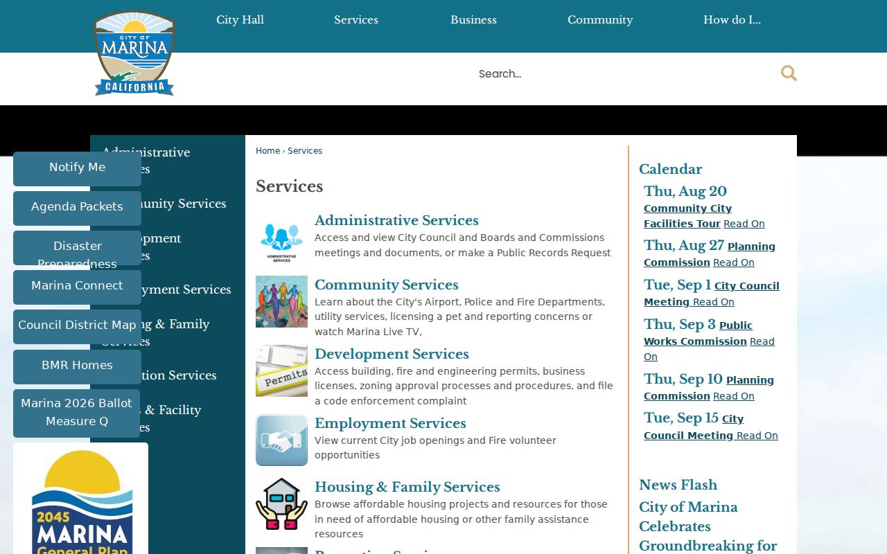 Marina residents directory city services and records routing