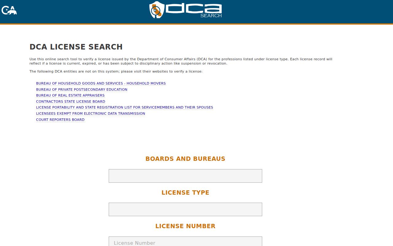 Marina neighbors California professional license search context