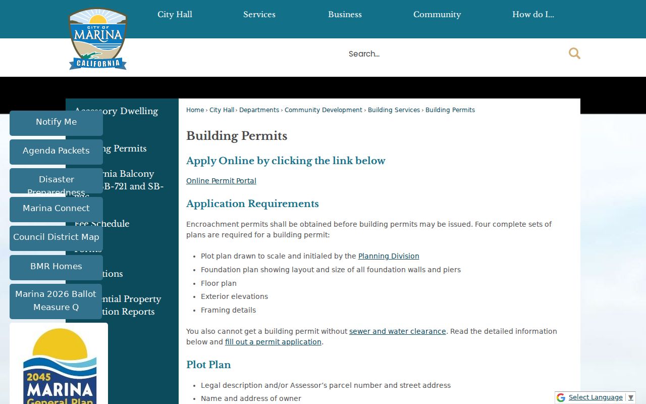 Marina street directory building permit requirements