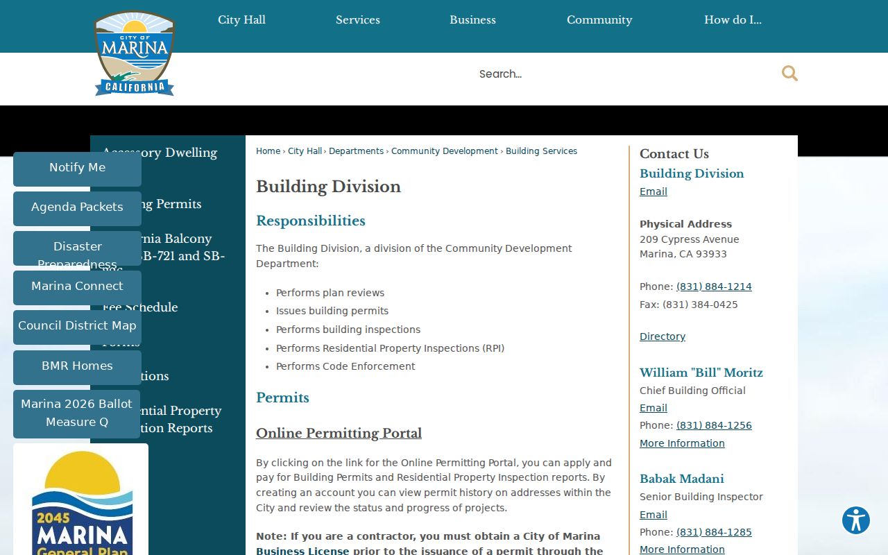 Marina street directory building services permit history