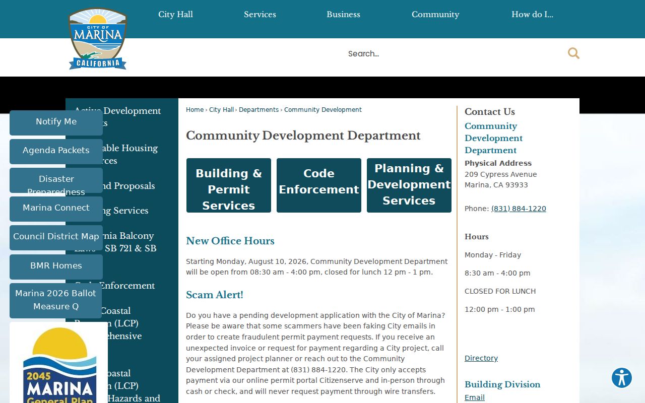 Marina street directory community development planning records
