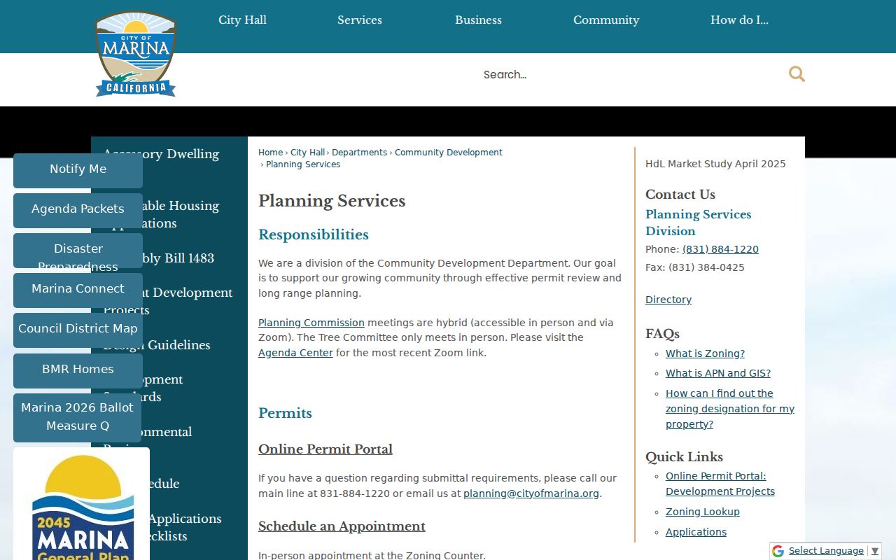 Marina ZIP code directory planning and zoning resources